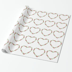 Papier Cadeau Vintage couronne de fleurs en forme de coeur pour