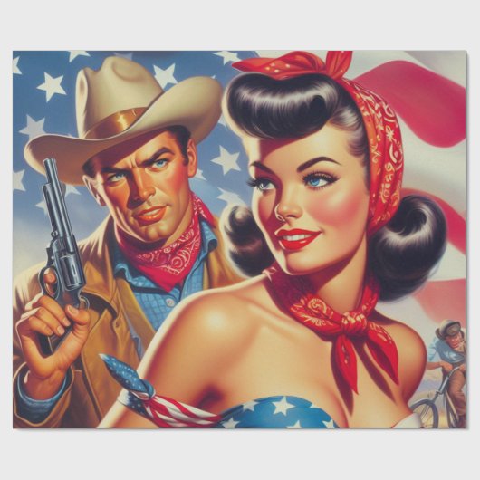 Papier Cadeau Vintage Cowboy et Pin Up (Plat)