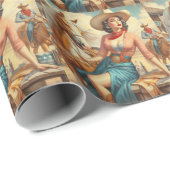 Papier Cadeau Vintage Cowgirl (Coin rond)