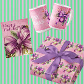 Papier Cadeau Vintage Damas violet rose Noël
