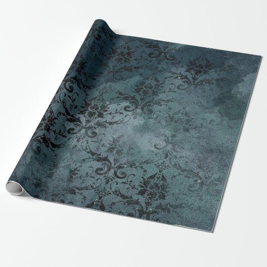 Papier Cadeau Vintage Damask Distressed Grunge (Déroulé)