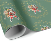 Papier Cadeau Vintage de Noël Retro Père Noël (Coin rond)