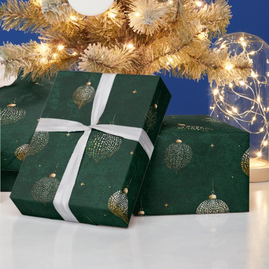 Papier Cadeau Vintage Emerald Gold Christmas Pattern  (Vacances)