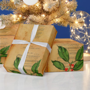 Papier Cadeau Vintage Ephémère Chanson de Noël Un bébé est né