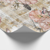 Papier Cadeau Vintage Ephémère Rustique rose Floral (Coin)