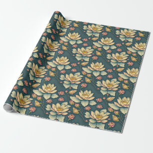 Papier Cadeau Vintage esthétique Lotus Fleur vert botanique