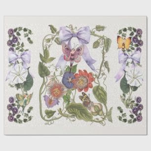 Papier Cadeau Vintage Fairy Garden Purple Bow Passion Flower