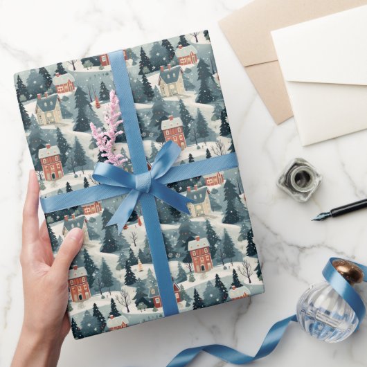 Papier Cadeau Vintage Festif Village de Noël Motif (Cadeaux)