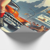 Papier Cadeau Vintage fille de hockey (Coin)