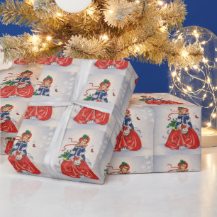 Papier Cadeau Vintage Fille De Noël En Robe