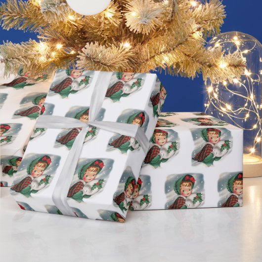 Papier Cadeau Vintage Fille de Noël Holly (Vacances)