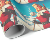 Papier Cadeau Vintage fille d'hiver (Coin rond)