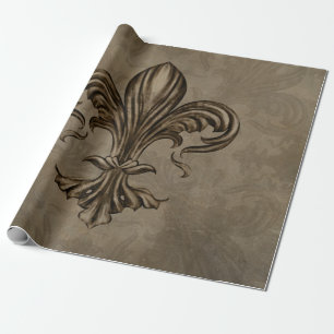 Papier Cadeau Vintage Fleur de lis Sepia