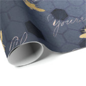 Papier Cadeau Vintage Fleurs d'abeilles bleues romantiques (Coin rond)