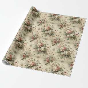 Papier Cadeau Vintage Floral Elegance Motif - Rose Classique Des