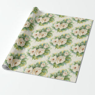 Papier Cadeau Vintage floral Magnolia blanc