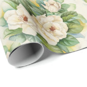 Papier Cadeau Vintage floral Magnolia blanc (Coin rond)