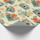 Papier Cadeau Vintage Floral & Motif de caméra (Coin)