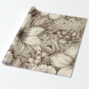 Papier Cadeau Vintage Floral Sepia Motif (3)