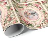 Papier Cadeau Vintage fraise 1ère fête d'anniversaire Photo (Coin rond)