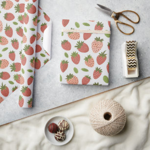 Papier Cadeau Vintage fraises vertes et rouges