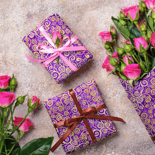 Papier Cadeau Vintage Gold Flûtes Motif Fille violet Fée