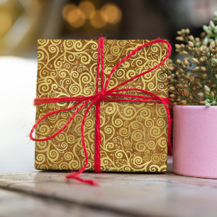 Papier Cadeau Vintage Gold Swirls Motif Classy Abstrait Brown
