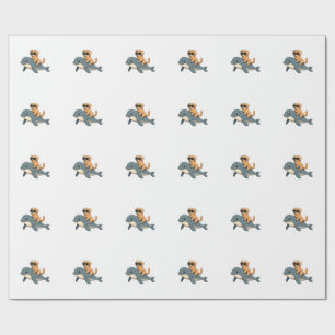Papier Cadeau Vintage Golden Retriever montant une baleine blanc