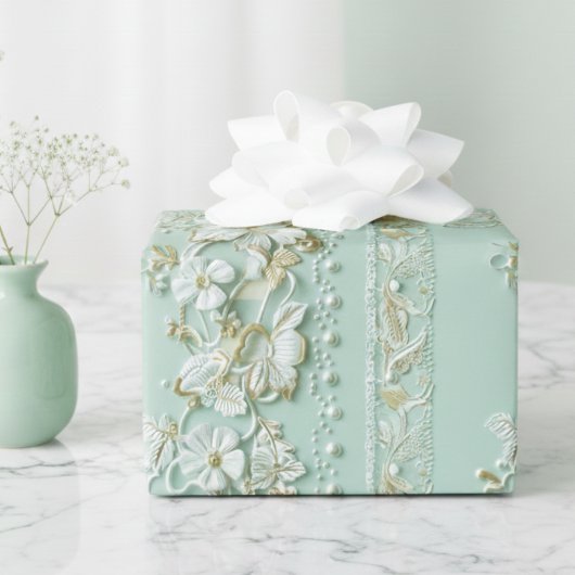 Papier Cadeau Vintage Green Floral
