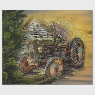 Papier Cadeau Vintage Green Tractor Rustic