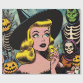 Papier Cadeau Vintage Halloween Witch Comics (Plat)