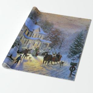 Papier Cadeau Vintage hiver Ville Noël