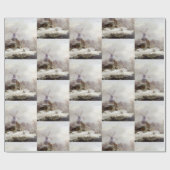 Papier Cadeau Vintage hiver Windmill paysage enneigé (Plat)