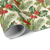 Papier Cadeau Vintage Holly (Coin rond)