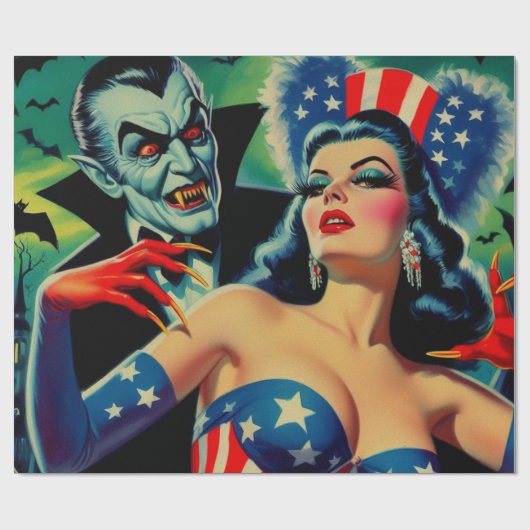 Papier Cadeau Vintage horreur vampire fille (Plat)