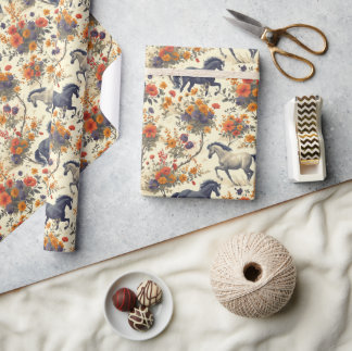 Papier Cadeau Vintage Horse Western Cowboy Floral