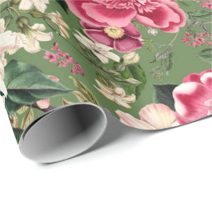 Papier Cadeau Vintage Jardin Botanique Fleurs Motif