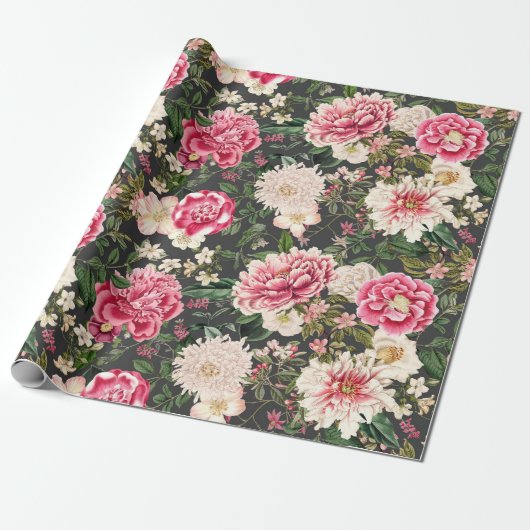 Papier Cadeau Vintage Jardin Botanique Fleurs Motif (Déroulé)