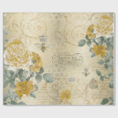 Papier Cadeau Vintage Jaune Rose Queen Bee (Plat)