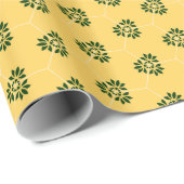 Papier Cadeau Vintage Jaune Vert Barcelone Fleur Motif (Coin rond)