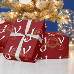 Papier Cadeau Vintage Joie Paix Amour Rouge Or classique Noël
