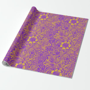 Papier Cadeau Vintage joli motif fleuri jaune violet
