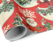 Papier Cadeau Vintage jour férié en rouge (Coin rond)