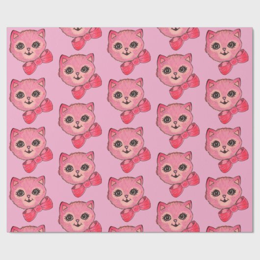 Papier Cadeau Vintage Kitty Pink Wrapping Paper (Plat)