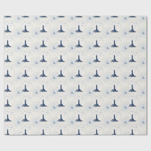 Papier Cadeau Vintage Lighthouse Illustration Pattern (Plat)