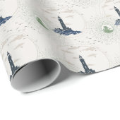 Papier Cadeau Vintage Lighthouse Illustration Pattern Wrapping P (Coin rond)