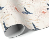 Papier Cadeau Vintage Lighthouse Illustration Pattern Wrapping P (Coin rond)
