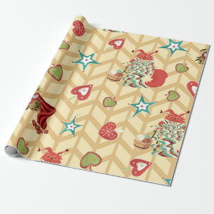 Papier Cadeau Vintage main dessinée noël sans couture motif