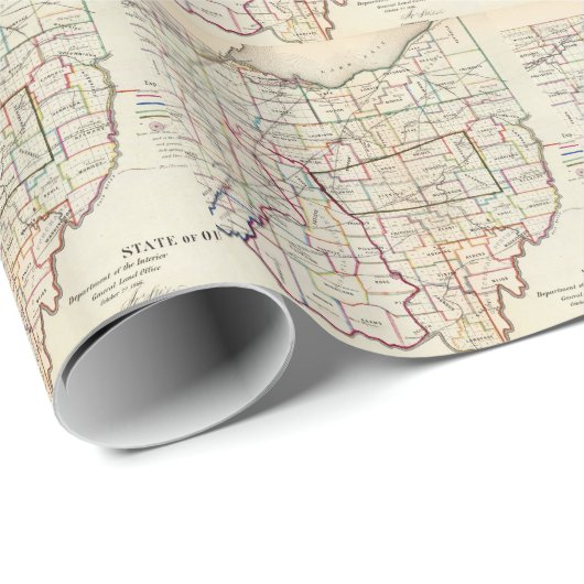 Papier Cadeau Vintage Map of Ohio (Coin rond)