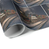 Papier Cadeau Vintage Merry Christmas Train In Snow (Coin rond)